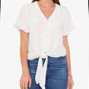 Vince Camuto White V-neck Blouse with Front Tie. Large. NWOT.
